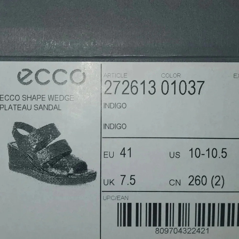 ECCO Shape Plateau Wedge Sandal Sky Blue Indigo Adjustable Straps NWT - Picture 7 of 7